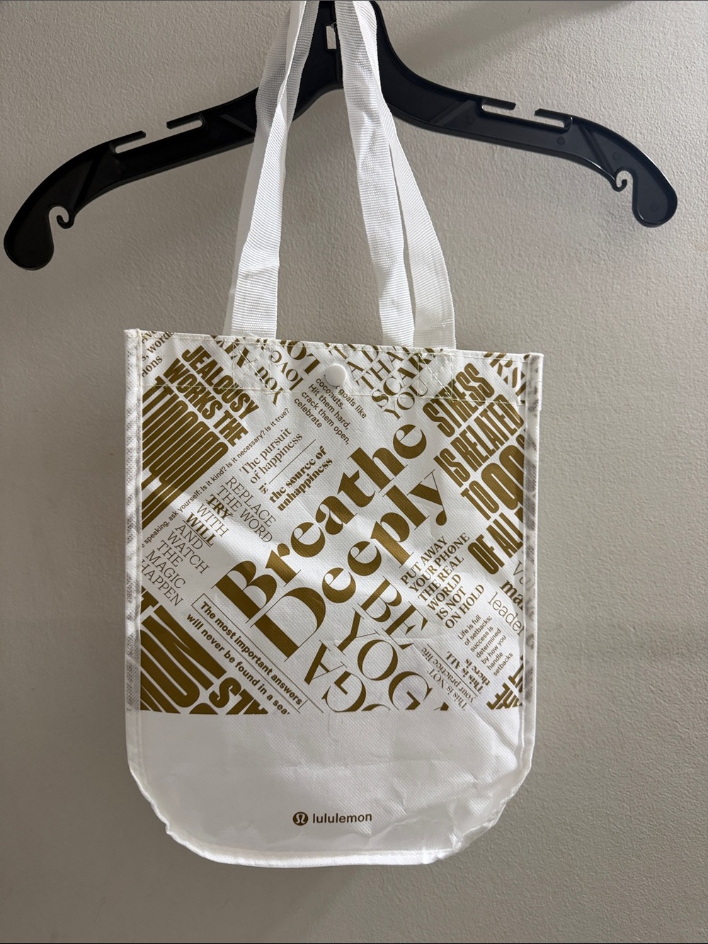 lululemon athletica White and Gold Typographic Canvas Tote